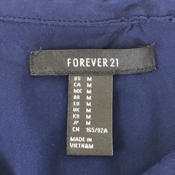 Forever 21 V-Neck Popover Top Women's Medium Blue Long Sleeves Rayon Buttons - Picture 6 of 7